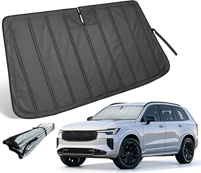 Thickened Windshield Sun Shade for Volvo XC90 2016-2026 | Accordion Front Window Sunshade Aluminum Reflective UV Protection Shield, Foldable Sun Visor with Storage Bag Car accessories