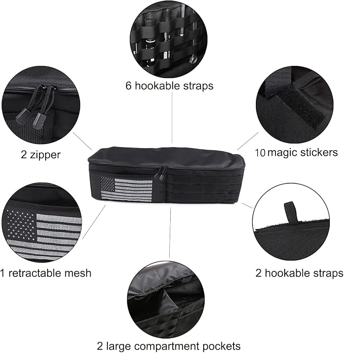 Aunginsy 1PCS Trunk Organizer Compatible with Toyota FJ Cruiser 2007-2021+, Car Left Side Trunk Storage Bag Backseat Hanging Storage Multi-Compartment Space Saving Accessories, With USA Flag Pattern