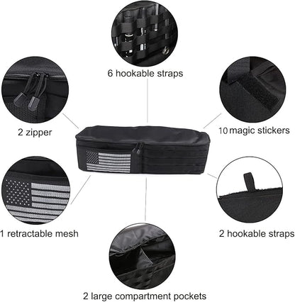 Aunginsy 1PCS Trunk Organizer Compatible with Toyota FJ Cruiser 2007-2021+, Car Left Side Trunk Storage Bag Backseat Hanging Storage Multi-Compartment Space Saving Accessories, With USA Flag Pattern