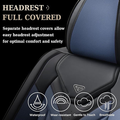 Coverado Seat Covers, Car Seat Covers Front Seats, Leather Seat Covers for Cars, Automotive Seat Covers Car Seat Protector Car Seat Cushion Universal Fit for Most Sedans SUV Pick-up Truck(Black&Blue)