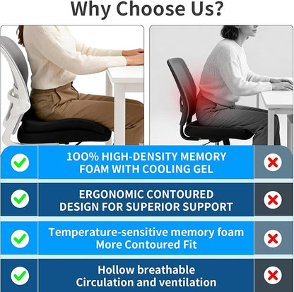 Seat Cushions for Office Chairs Wheelchair Cushion for Long Sitting Back Pain，Memory Foam Seat Car Computer Desk Chair Cushion，Coccyx Cushion for Tailbone Pain Relief Cushion Office Chair Charcoal