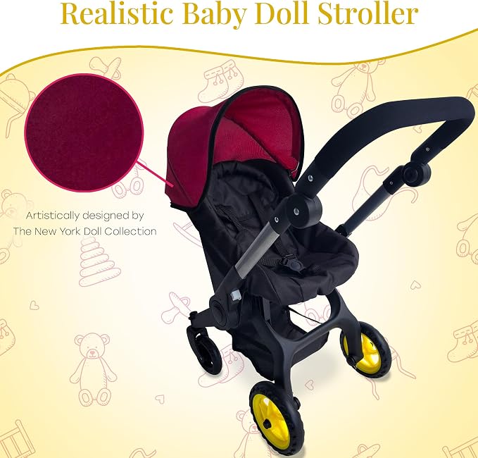 Baby Doll Car Seat Stroller Combo – Convertible 2 in 1 Doll Stroller and Car Seat for Kids – Fits Up to 20” Dolls – Play Toy Baby Stroller with Adjustable Handle for Girls Toddlers All Ages (Maroon)