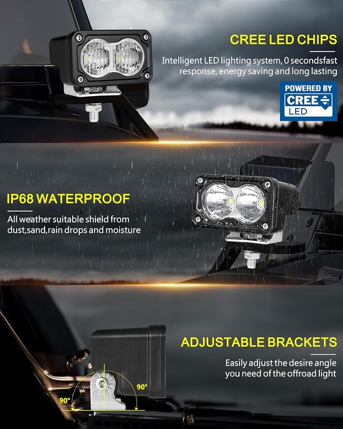 LED Pods, AKD Part 4Pcs 3" 80W CREE LED Pod Lights Small Off Road Driving Lights Ditch Fog Lights for Trucks Motorcycle UTV ATV SUV Dirt Bike - Spot + Flood