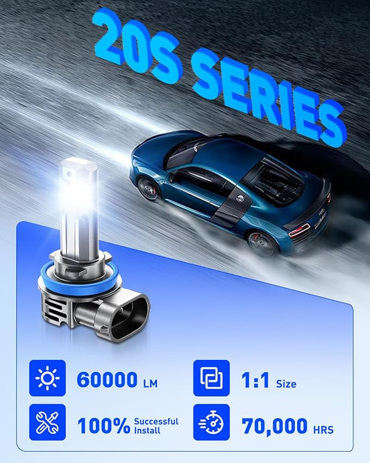 AUTOONE H11/H9/H8 LED Bulb, 12xBrighter 60000LM H11 Lights Replacement, No Flickering, 3 Min Quick Install, Longer Lifespan, Pack of 2