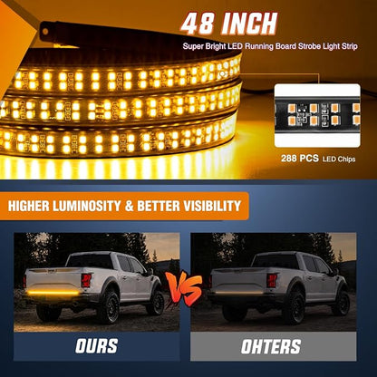 Nilight 48 Inch Truck Tailgate Strobe Light Strip Tail Emergency Bar Rear Window Warning Lamp Ultra-Bright Double Row 288 LED for Pickup Trailers Construction Vehicles Car SUV, Amber