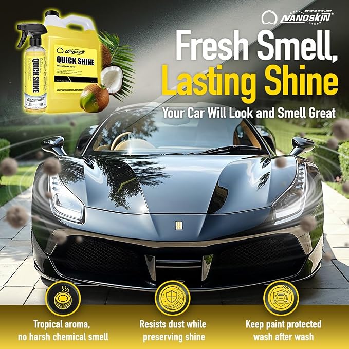 Nanoskin QUICK SHINE Quick Detail Spray 32 Oz. (2x16 Oz) - Car Wax Booster, High-Gloss Detailer, Smudge & Dust Remover, Clay Lubricant for Auto Detailing | For Paint, Glass, Chrome, Wheels, and Trim