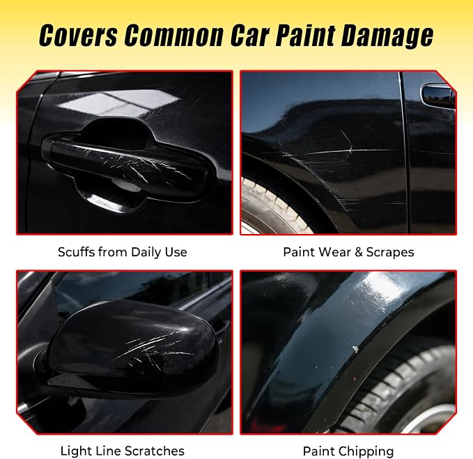 Gloss Black Touch Up Paint for cars, 2-in-1 Brush & Tip, 0.4 fl oz - Universal Car Scratch Repair Pen for Scratches & Scuffs, OEM Color Match, Quick-Dry & Long-Lasting