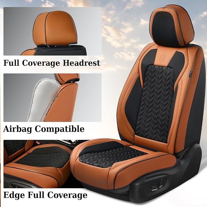 Coverado Car Seat Cover, Front Seat Cover, 2PCS Car Seat Protector, Seat Covers for Cars, Breathable Faux Leather Car Seat Cushion, Car Seat Protector, Brown Car Seat Covers Fit Most Vehicles