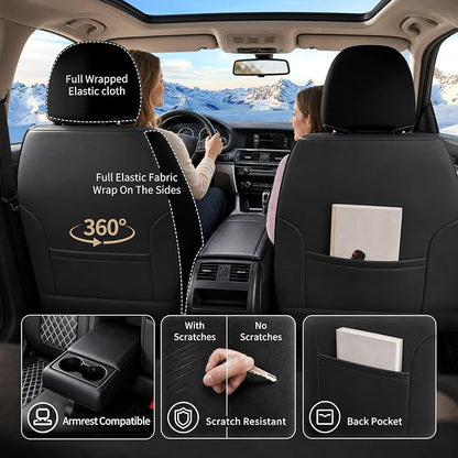Car Seat Covers Compatible with Hyundai Elantra 2017-2025 2026 - Full Set 5 Seats Luxury Leather All-Weather Seat Cushions & Protectors, Waterproof & Breathable, Airbag Compatible (Whiteline)
