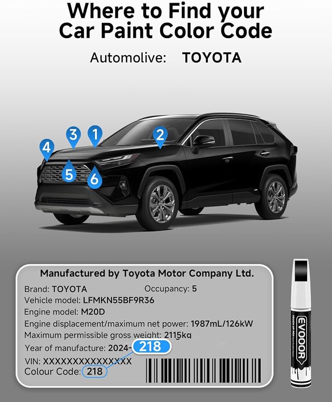 218 Attitude/Midnight Black Metallic Touch Up Paint Compatible with Toyota Exact Match 2 in 1 Touch up Paint for Chips and Nicks Repair