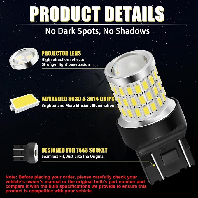 iBrightstar 7443 LED Bulb White, 7440 LED Reverse Light Bulbs Super Bright for Backup Lights Tail Lights Parking Lights, 2 Pack