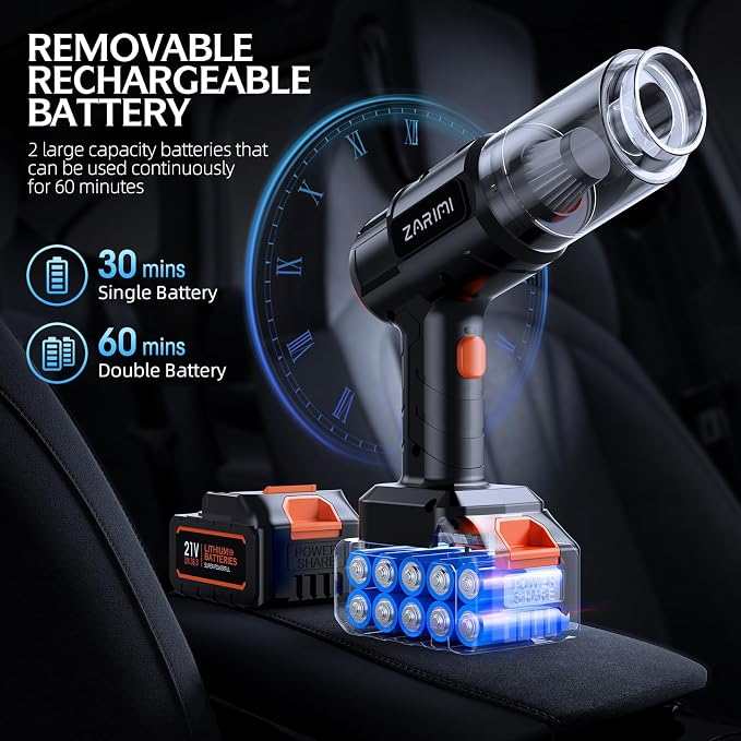 Portable Cordless Car Vacuum - 50,000Pa High-Power Brushless Motor, Rechargeable Handheld Vacuum Cleaner with 2 Batteries & Charger, 6-in-1 Vacuum Cleaners for Home, Keyboard, Pet Hair, Black