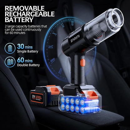 Portable Cordless Car Vacuum - 50,000Pa High-Power Brushless Motor, Rechargeable Handheld Vacuum Cleaner with 2 Batteries & Charger, 6-in-1 Vacuum Cleaners for Home, Keyboard, Pet Hair, Black