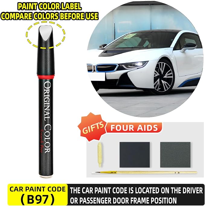 Carhoo B97 Crystal White Touch Up Paint Suitable For BMW, Genuine Custom Color Absoulutely Without Color Differences (16ml)