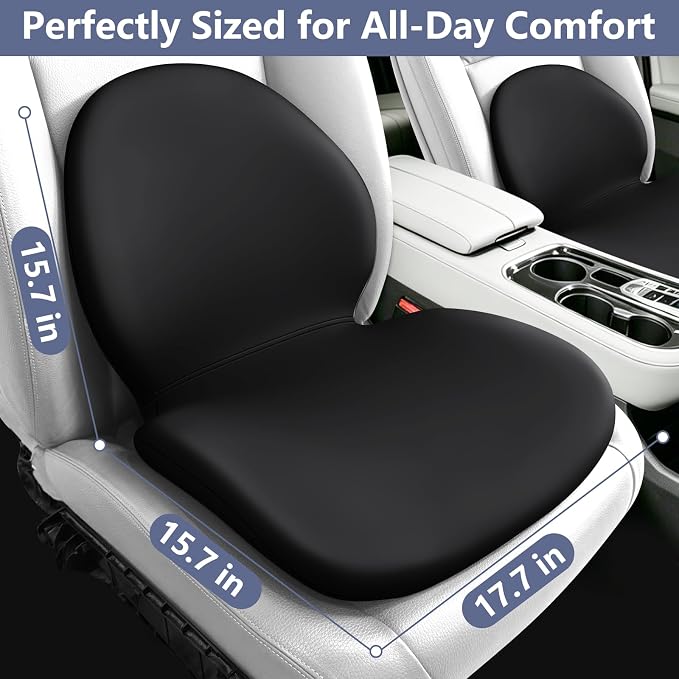 Car Seat Cushion with Lumbar Support Pillow - Memory Foam Driver Seat Cushion for Back & Sciatica Pain Relief, Washable Cover, Non-Slip Bottom for Long Driving, Office Chair & Truck (Black)