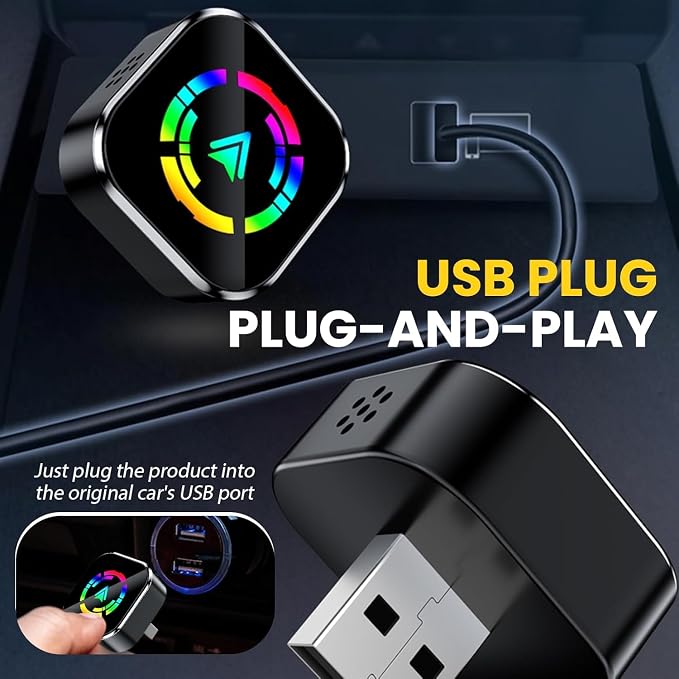 Wireless CarPlay Adapter 2025 Upgrade Wired CarPlay to Wireless, Mini USB Design for Cars with Built-in Wired Apple CarPlay Plug and Play Easy Use Fast Stable Connection Car Play for iPhone (A)