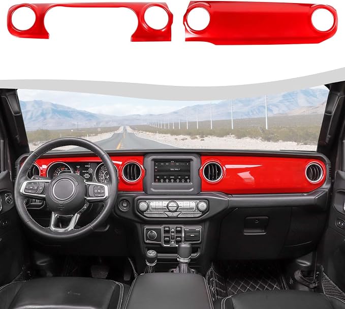 for JL Dashboard Decorative Panel Cover, Center Console Trim Cover Kit Compatible with 2018-2023 Jeep Wrangler JL JLU & Jeep Gladiator JT(Red)