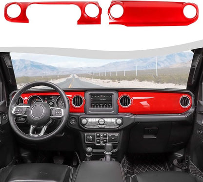 for JL Dashboard Decorative Panel Cover, Center Console Trim Cover Kit Compatible with 2018-2023 Jeep Wrangler JL JLU & Jeep Gladiator JT(Red)