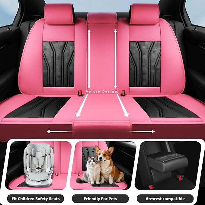 Fit Renegade Car Seat Covers for Jeep Renegade 2015-2024 -Full Set Premium Leather, Waterproof & Breathable，All-Weather Seat Cushion Protecto & Airbag Compatible, 5 Seats Pink&Black