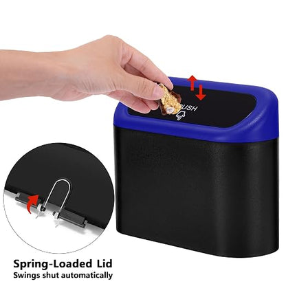 Ginsco Mini Car Trash Can with Lid, Small Car Garbage Can, Cute Leakproof ABS Car Trash Bin, Car Accessories for Interior, Garbage Bin for Car, Home, Office with 60pcs Trash Bags