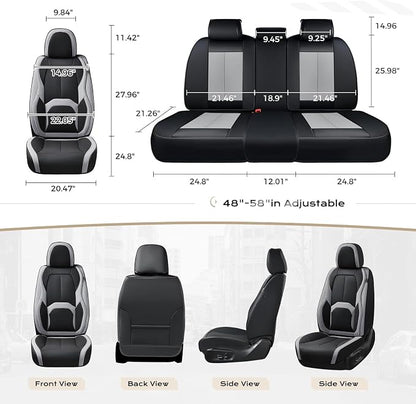 Coverado Car Seat Covers, Leather Seat Covers Full Set, Waterproof Car Seat Protector with Lumbar Support, Automotive Seat Covers Seat Cushions Universal Fit for Most Cars SUV Trucks, (Black&Beige)