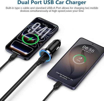 USB C Car Charger, 3.4A Fast Charging Car Adapter+3ft Type C Cable for Samsung Galaxy S26 S25 S24 S23 S22 S21 S20 S10 Note 20 A10E A20 A50 A51 A71,LG Stylo 6/5 G7 V60 ThinQ Moto G8 Google Pixel 4 3a