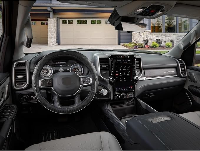 West Llama Customized Auto Car Steering Wheel Cover for Dodge RAM 1500 2500 3500, 15.5-16 inch (Black+Gray Line-Large Size)