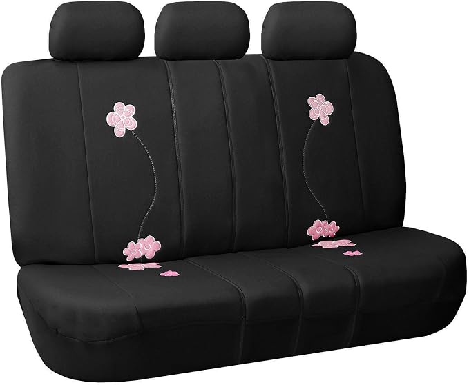 FH Group Floral Embroidery Car Seat Covers - Universal Fit, Split Bench Rear Seat, Washable Seat Cover for SUV, Sedan, Van, Rear Set, Black