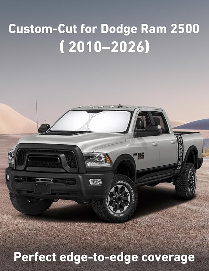 EcoNour Windshield Sunshade Compatible for Dodge Ram 2500 3500 2010-2024 2025 2026, Sun Visor for Front Windshield & Window Sun Shade Cover, UV Heat Blocker & Protector, Car Accessories