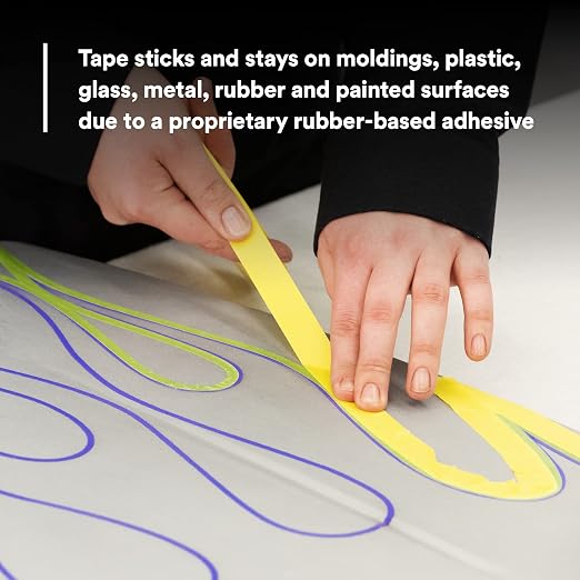 3M Automotive Refinish Masking Tape 388N, 06654, 36 mm x 55 m, Yellow, Crepe Backing, Moisture Resistant, Multi-Purpose (Pack of 2)