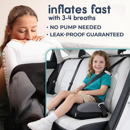 Hiccapop UberBoost Inflatable Booster Car Seat | Blow up Narrow Backless Booster Car Seat for Travel | Portable Booster Seat for Toddlers, Kids, Child | Black/Gray