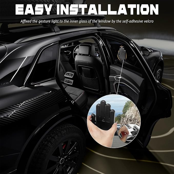 DIBMS Car Gesture Decorative Lights, Ambient Lighting, Rechargeable LED Gesture Lights for Car Road Rage LED Signs Calm Road Rage, Remote Control Triple Mode Fun Finger Lights (White)