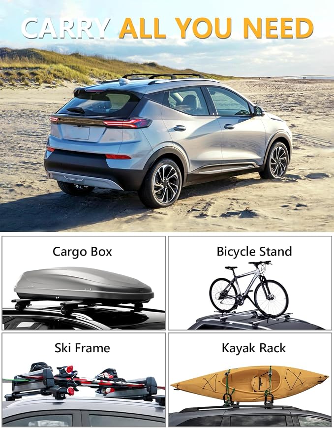Tuyoung 300lbs Roof Racks Cross Bars Compatible with Chevrolet Chevy Bolt EUV & EV 2017-2026 Bolt-EUV, Heavy Duty Aluminum Crossbar Roof Rail Cargo Carrier Rooftop Car Black Accessories