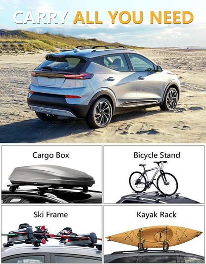 Tuyoung 300lbs Roof Racks Cross Bars Compatible with Chevrolet Chevy Bolt EUV & EV 2017-2026 Bolt-EUV, Heavy Duty Aluminum Crossbar Roof Rail Cargo Carrier Rooftop Car Black Accessories