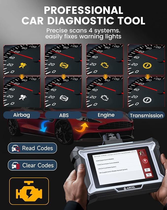 ANCEL DS100 OBD2 Scanner, Car Diagnostic Tool for Check Engine ABS Airbag Transmission, 5” Touchscreen, 7 Resets Oil Brake BMS SAS ABS Bleeding Throttle, AutoVIN, Lifetime Updates