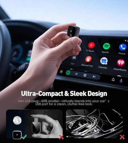Wireless CarPlay Adapter for iPhone& Android,2-in-1CarPlay Dongle,Upgrade Wired to Wireless CarPlay Adapter,Cars with USB-A & Type-C Extension Cables,Stable Control,Plug and Play (Black)