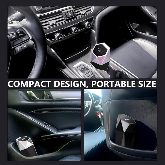 Ginsco Car Trash Can Cup Holder, Mini Car Trash Can with Lid, Car Accessories for Interior, Leakproof Small Trash Cup for Car, Home, Office, Bedroom with Additional 2 Hooks and 90pcs Trash Bags Black
