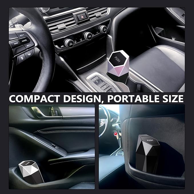 Ginsco Car Trash Can Cup Holder, 2 Pack Mini Car Trash Can with Lid, Car Accessories for Interior, Leakproof Small Trash Cup for Car, Home with Additional 2 ABS Hooks and 90pcs Trash Bags Silver