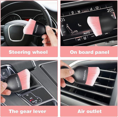 Car Interior Cleaning Brush, Car Duster Interior,Car Detailing Brush Dusting Brush,Car Interior Cleaning Tool, Auto Soft Hair Car Brush,Auto Interior Dust Brush for Air Vents(Pink White)