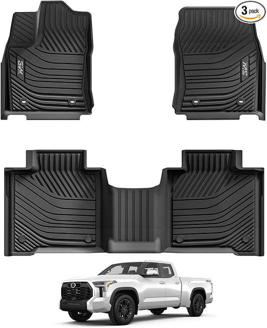 3W Floor Mats Fit 2022-2026 Toyota Tundra CrewMax Cab, TPE All Weather Custom Fit Floor Liner for Tundra SR/SR5/TRD PRO/Limited/Platinum/Castone Accessories Car Mats Easy Clean
