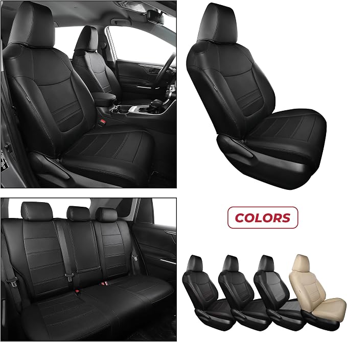 FREESOO RAV4 Seat Covers Full Set Custom Fit for Toyota Rav4(Only Hybrid) 2019 2020 2021 2022 2023 2024 2025 LE/XLE/XLE Premium/Limited, Faux Leather Car Seat Cover, Airbag Compatible, Black