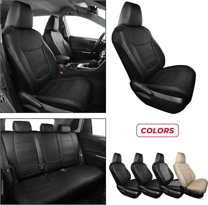 FREESOO RAV4 Seat Covers Full Set Custom Fit for Toyota Rav4(Only Hybrid) 2019 2020 2021 2022 2023 2024 2025 LE/XLE/XLE Premium/Limited, Faux Leather Car Seat Cover, Airbag Compatible, Black