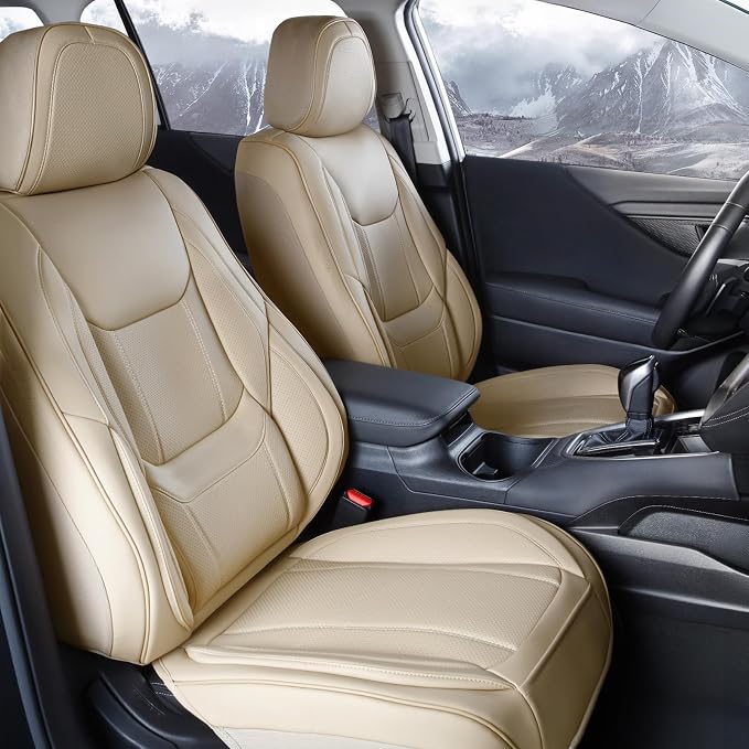 Coverland Custom Truck Car Seat Covers Front Seats for [2016-2025 Titan Crew Cab] - Protector Car Seat Cover Water Resistant Leather Memory Form Back Support Seat Cushion [Front-Beige]