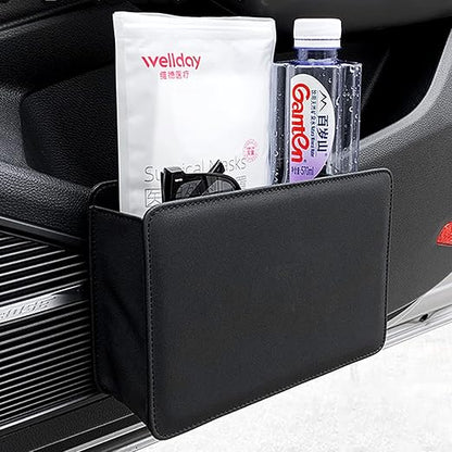 Accmor Car Trash Can, Leather Vehicle Trash Bin Car Dustbin Garbage Organizer Holder with 30 Pcs Trash Bags, Foldable Hanging Mini Cars Storage Bag Container for Auto, SUV (Black)