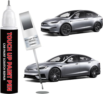 Midnight Silver Metallic(PMNG) Car Touch Up Paint for Tesla 2-in-1 Car Scratch Repair Pen with Fine Tip&Brush, DIY Color-Code Matched Auto Paint for Rock Chips Door Scratches Paint Nicks Bumper Marks