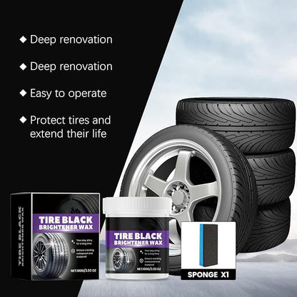 Tire Shine Wax Coating Paste, Car Tire Black Shine with Conditioners, Resists Water & Sunshine Fading, Tire Cleaner with Applicators for Cars, Trucks, Motorcycles, 3.53 Oz