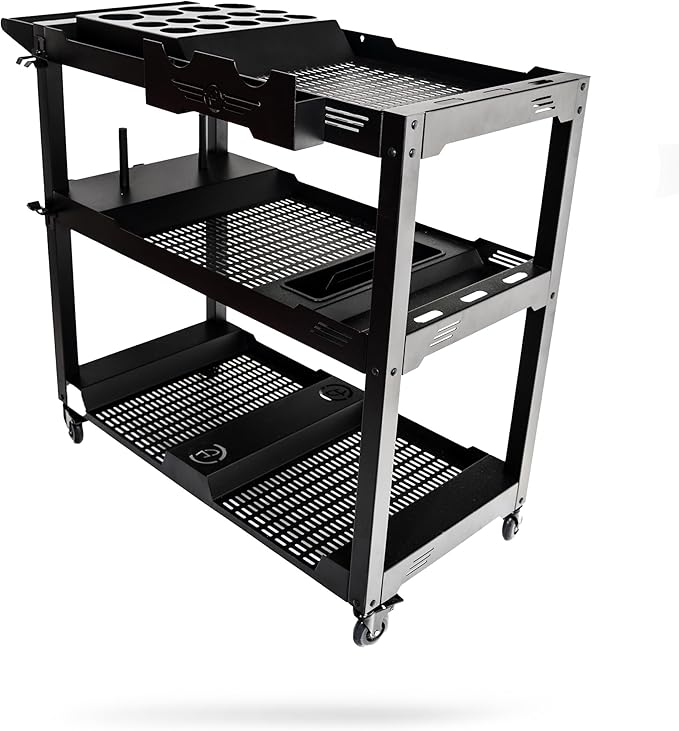 Adam's Polishes Professional Detail Cart Powder Coated Metal Car Detailing Cart for Garage | Storage Space, Rolling Premium Locking Casters, Polisher Holders, Heavy Duty Workshop, Detailers Garage