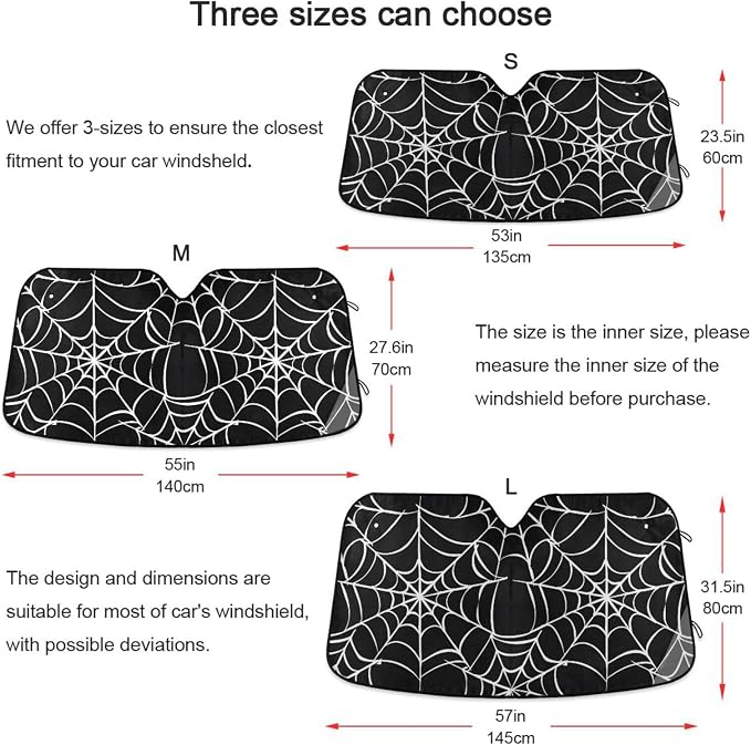 Halloween Spiderweb Windshield Sun Shade for Car Auto SUV Truck Foldable Front Window Sunshade Sun Visor Protector Block UV Rays Reflect Heat, 55" x 28"