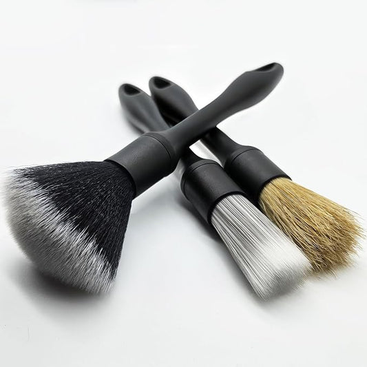 3 Pcs Car Detailing Brush Set - Car Interior Detailing Brush【Not Easy to Shed Bristles】- Automotive Interior Cleaning Brush for Air Vent, Leather Seat, Wheels, Emblems