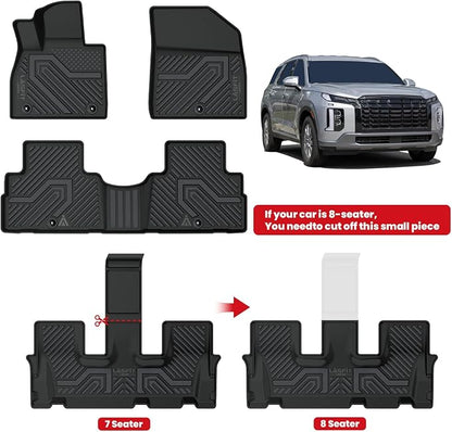 LASFIT Floor Mats & Backrest Mats & Cargo Mats for Hyundai Palisade 7/8 Seats 2025 2024 2023 2022 2021 2020, All Weather TPE Custom Fit Floor Liners for Palisade Full Set Car Mats Accessoires, Black